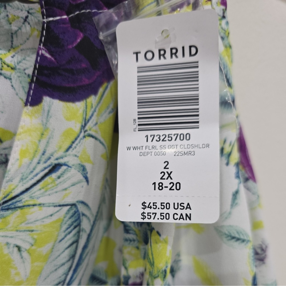 Torrid Floral Georgette Cold Shoulder Chain Strap Blouse Purple White Size 2 2X - Picture 7 of 7